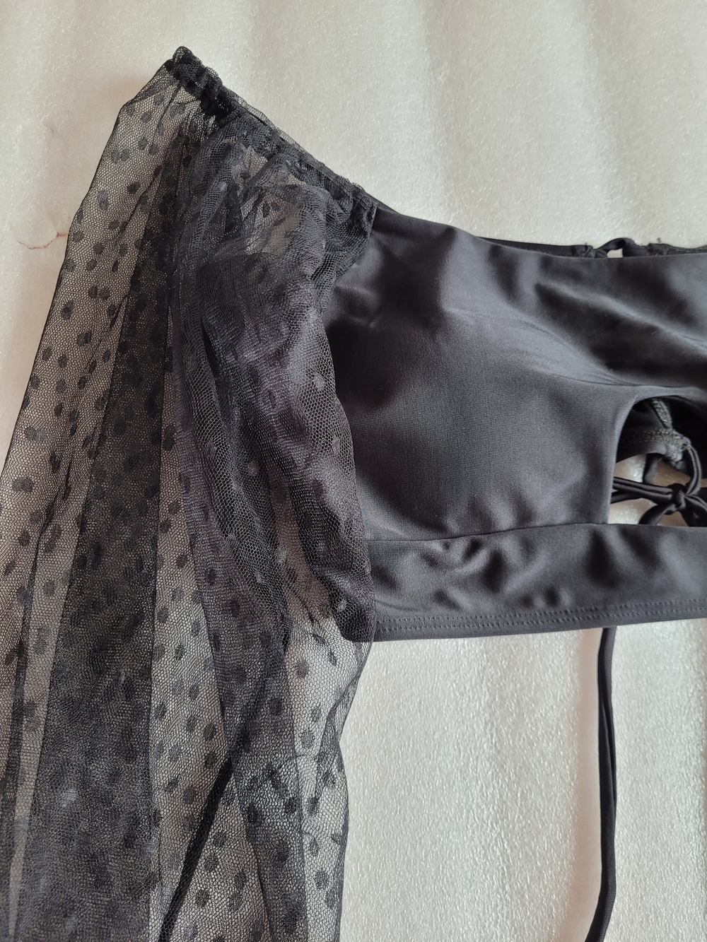 Sheer Puff-Sleeve Crop Crop Top Black Goth Whimsigoth 0X - Picture 2 of 11